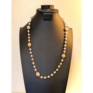Vintage Venetian Glass Faux Pearl Beaded Chain Necklace W/ Barrel Clasp